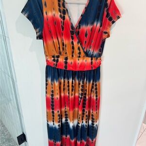 Tie-Dye Maxi Dress in Red and Blue